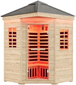 Albott Outdoor Sauna 4 Person, Infrared Saunas for Home, Low EMF 2850W/240V | Finnish Spruce Wood Dry Sauna with Asphalt Shingle Roof, 12 Carbon Panels, 7-Color Light Therapy & 2 Bluetooth Speakers, 20A