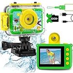 GKTZ Kids Camera Waterproof - 180 Rotatable 20MP Kids Underwater Sports Camera Children Action Digital Video Camcorder, Birthday Gift Toys for 3-14 Year Old Boys with 32GB Card-Green