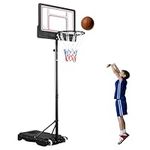 HYPATA Portable Basketball Hoop Outdoor, 4.7-6.9 FT Adjustable Basketball Hoop for Kids and Adults in Outdoor/Indoor,with Sturdy PE Base and PET Backboard,Easy Assembly for Home Use