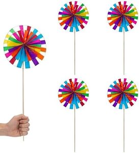 DEN DECORATION Traditional Paper Wind Spinning Pin Wheel Round with Twin Wheels Spinners Firki Spin Wheels (Handmade) (8 Inches Diameter) (Assorted Multi, Pack of 4 pcs)