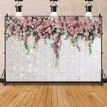 White Brick Wall Backdrop, 8x6ft Shining Background Flower Wedding Portrait Photo Backdrop Bridal Shower Backdrop Girls Birthday Party Backdrop