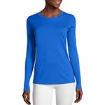 Hanes Women's Sport Cool Dri Long Sleeve Crewneck T-Shirt, Moisture-Wicking Performance Tee, Awesome Blue, Large