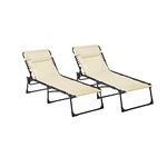 Neo Pair of Outdoor Portable Lightweight Sun Lounger Sunbed Folding Camping Reclining Lounge Chair Garden Beach Patio (Cream)