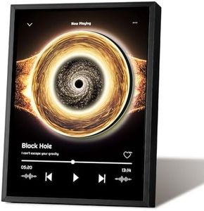 Music Picture Frame Bluetooth Speaker - Rotating Turntable Wireless Speaker Song Plaque, Light Up Music Plaque Art Paintings Frame with LED Light, Home Desk Decor Gifts for Men & Women (Black Hole)