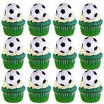 Xsstarmi 12 Pack 3D Soccer Cupcake Toppers Football Soccer Ball Cake Toppers Decorations for Sports Soccer Theme Baby Shower Kids Birthday Party Cake Decorations