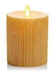 Luminara Flameless LED Candle (3.25x4.5) with Embossed Metallic Furrow, Moving Flame LED Pillar, Real Wax with Recessed Edge, Battery Operated - Champagne