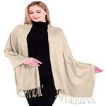 CJ Apparel Champagne Nude Solid Colour Tassels Design Nepalese Shawl Scarf Wrap Stole Throw Head Wrap Pashmina Hand Made in Nepal NEW