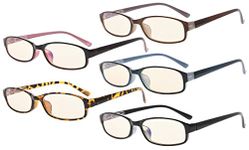 Eyekepper 5 Pairs Small Reading Glasses, UV Protection, Anti Glare, Anti-reflective Readers (One for each color, Yellow Tinted Lenses) +1.5