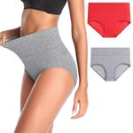 GLAMORAS® Women's Regular Cotton Spandex Underwear Tummy Control High Waist Ladies Panties Full Coverage Seamless Briefs | Free Size Soft Breathable Ladies Panties - Pack of 2 Grey Red