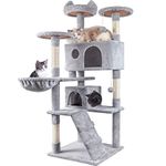 HOMIDEC Cat Tree, 151cm Cat Scratching Post Stable Cat Tower for Indoor Cat, Activity Centre Cat Climbing Tree with 2 Cat Houses, Hammock, 4 Sisal Posts, Ladder, and Rest Place