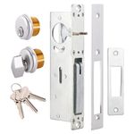 MaxxGeek Commercial Door Lock with Deadbolt and Solid Brass Mortise Cylinder, Storefront Door Lock with Brass Key for Shop Doors, 1-1/8" Backset.