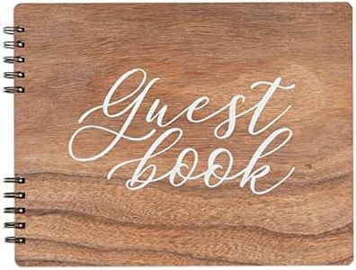 Paper Junkie Rustic Style Wooden Guest Book - Wedding Reception, Bridal Shower, Baby Shower, Quinceanera Guest Book (112 Pages, 11.25x8.75 in)