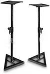 Pyle Speaker Stand Pair of Sound - Play 1 and 3 Holder, Telescoping Height Adjustable from 26” - 52” Inch, High Heavy Duty Three-point Triangle Base w/ Floor Spikes and 9” Square Platform, Black