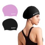 Baypify 2Pack Swim Cap for Long Hair, Silicone Swim Cap for Braids and Dreadlocks Women, Swimming Cap Cover Ears to Keep Your Hair Dry, Stretchable Durable and Anti-Slip