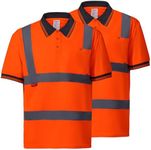 ProtectX 2 Pack Hi Vis Short Sleeve Reflective Polo Shirts, Safety Work T Shirt for Men, ASIN Class 2 Type R, Orange - Small