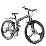 BSTSEL 27.5Inch Adult Folding Mountain Bike,Dual Suspension Mountain Bikes with 27.5 Inches 3-Spoke Wheel, Shimano 21 Speed Mens and Womens Foldable Mountain Bicycle (Black & Red)