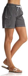 Rocorose Women's Beach Boardshorts Quick Dry Summer Sports Drawstring Swim Bottoms Gray S