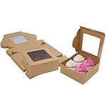 BELLE VOUS 50 Pack Brown Paper Kraft Bakery Pastry Boxes with Windows - 15.2 x 15.5 x 6.3cm/6 x 6.1 x 2.5 inches- Disposable Packaging Boxes - Cookies, Cupcakes, Desserts & Pies