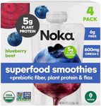 Noka Superfood Smoothie Pouches (Blueberry Beet) 4 Pack, with Plant Protein, Prebiotic Fiber & Flax Seed, Organic, Gluten Free, Vegan, Healthy Fruit Squeeze Snack Pack, 4.22oz Each