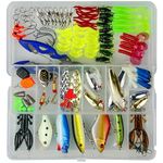 120PCS Fishing Lures Accessories Set, Mixed Tackle Floating Fishing Lures Hook Fishing Accessories Kit Set with Storage Box, Metal Fishing Lures Spinner Baits Fish Treble Hooks Tackle