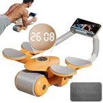 OBIXO New Auto Rebound Ab Roller, Automatic Abdominal Rolling Wheel, 4 Elbow Pads Abs Exercise Roller Machine with Timer Home Fitness (Orange)