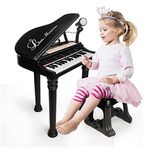 Love&Mini Piano Toy 31 Keys for 3+ Years Old Girls Boys Birthday Gift, Kids Keyboard Toy Instruments Black Piano with Microphone and Stool