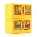 Kuber Industries 2 Units Collapsible & Stackable Plastic Storage Box with Lid, Wheels & Transparent Doors | Multipurpose Home & Office Storage Box for Clothes, Toys & Books | Black & Yellow