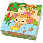 Trinkets & More - 3D Jigsaw Puzzle Wooden Cube Block 6 Face 9 Pieces with Storage Tray Kids 3+ Years (Zoo Animals)