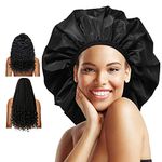 Auban Extra Large Shower Cap, Double-Layer Waterproof Reusable, XL Satin Lining Shower Bonnet for Women Thick, Long Hair, Locs, Braids(Black)