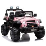 Kids Republic 12V Truck 1 seater Ride-On Car with 2 Open Doors, Realistic LED Lights, 2.4G Remote Control, MP3 Player with Music, Horn - Battery Powered Electric Vehicle Gift for Boys and Girls (Pink)