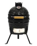 VESSILS Kamado Charcoal BBQ Grill Heavy Duty Ceramic Barbecue Smoker and Roaster with Built-in Thermometer and Stainless Steel Grate (13 Inch Stand, Black)