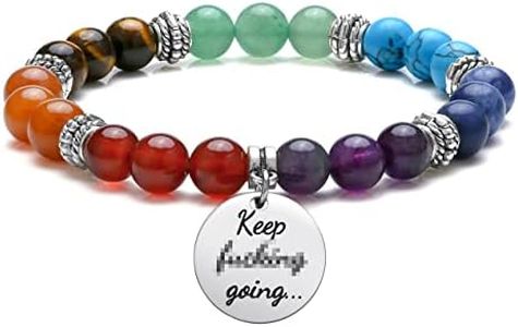 Top Plaza 7 Chakra Stone Bead Bracelets Yoga Reiki Healing Crystals Gemstone Beaded Bracelet Friendship Inspirational Message Charm Bracelet for Women Men, 7 inch, Stone