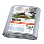 Tarps Heavy Duty Waterproof 16x24ft,TEZONG Silver Tarp 12Mil Plastic Tarpaulin Outdoor Tarp Cover for Emergency Rain,Patio Furniture,Wood,Roof,Camping,Car,Pool
