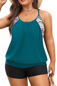 Holipick Green Plus Size Tankini Swimsuit for Women Two Piece Tummy Control Bathing Suit Blouson Tankini Top with Shorts 24W