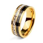 18K Gold Plated Roman Numeral Cubic Zirconia Ring for Women, Square CZ Gold Rings for Men, Spinner Silver Mens Rings Stainless Steel Size 5-13, Crystal, Cubic Zirconia