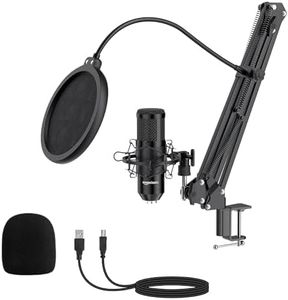 amazon basics Condenser USB Microphone Kit with Adjustable Scissor Arm Stand | Shock Mount for PC and Mac