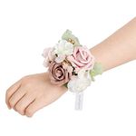 Ling's Moment 2pcs Homecoming Wrist Corsage Artificial Flowers, Girl/Mother Corsages Wristlet Décor for Prom/Wedding/Anniversary, etc. Dusty Rose