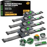 Rhino USA 2”x10’ Retractable E-Track Ratchet Straps: 3,033 Max Break Strength – Perfect for UTV’s, ATV’s and Other Cargo (Gray - 4 Pack)