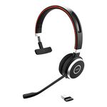 Jabra Evolve 65 Wireless Mono On-Ear Headset – Microsoft Certified Headphones With Long-Lasting Battery – USB Bluetooth Adapter – Black