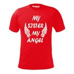 Hangout Hub My Sister My Angel Printed Tshirt for Boys | Super Combed Cotton Kids T-shirt | Round Neck T Shirt | Half Sleeves Tees | Fade-Resistant Breathable Apparel (Red;6-8 Years) Pack Of 1