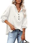 PLOKNRD Autumn Long Sleeve Henley Shirt for Women Lightweight with Drawstring（Creamy White,2XL