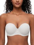 Deyllo Women's Strapless Bra Padded Cup Push Up Plus Size Full Coverage Underwire Support(White,38D)