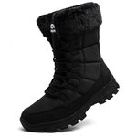 Topwolve Snow Boots Men's Waterproof Winter Boots Outdoor Warm Fur Lined Mid Calf Walking Boots,All Black,8.5 UK