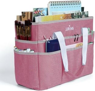 JJRING Craft Organizer Tote Bag, Large Art Storage Caddy with Multiple Pockets, Pink Sewing Bag for Art, Craft, Scrapbooking, Medical, and Office Supplies Storage