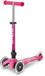 Micro Scooters | Mini Micro Deluxe LED Children's Scooter | Handlebar Adjustable | Light Up Wheels | Foldable | 2-5yrs | Boys & Girls | Pink