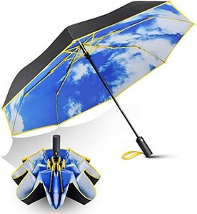 Lejorain Folding Windproof Umbrella Automatic - Collapsible Umbrellas for Rain Compact Windproof Double layer Yellow Umbrella Frame for Women