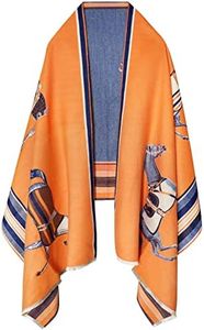 REDHOM Women's Scarf Shawls and Wraps for Evening Dresses, Soft Large Blanket Pashmina for Fall Winter with Gorgeous Color, H 1 Orange and Blue, 73