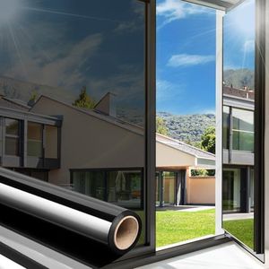 Arthome 17.5 Inch x 6.5 Feet, Black Silver One Way Window Privacy Film Daytime Privacy Window Tint for Home Anti UV Static Cling Heat Control Reflective Glass Film for Home and Office,