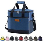 iknoe Large Cooler Bag Collapsible, 15L Insulated Bags, Leakproof Lunch Cooler Tote with Multi-Pockets for Adult, Insulated Lunch Box for Beach, Picnic,Work, Blue 24-Can