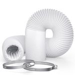 Adair 4inch x 10ft (3M) Air Ducting Tumble Dryer Vent Hose 100mm White, Wide Long Flexible Aluminium PVC Air Hose, Includes Hose Clamps, Suitable for Air Conditioner, Bathroom Extractor Fan (3 Metre)